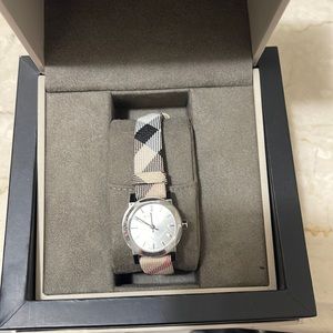 Burberry Beige Black Pink Check Fabric Bracelet Watch